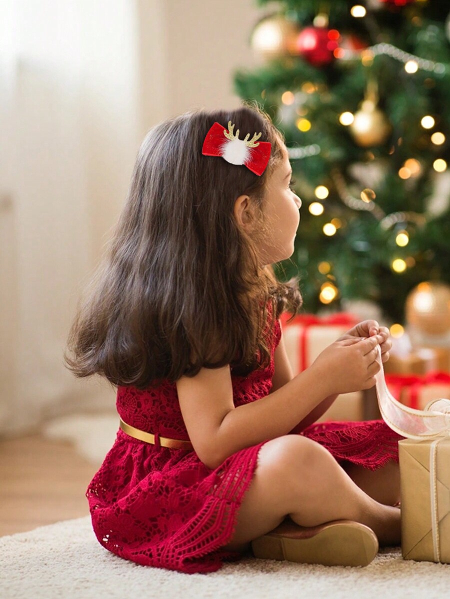 1pc Christmas Headband Kids Red Deer Antler Fuzzy Ball Flocked Hair