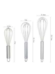 3pcs Whisks For Cooking, Stainless Steel Whisk For Blending, Whisking, Beating And Stirring, Enhanced Version Balloon Wire Whisk Set, 8"+10"+12" - Silver - View 10