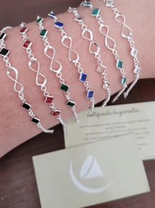 Women's Infinity Bracelet In 925 Silver With Zirconia Stone - 紅色 - 查看 2