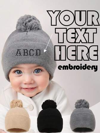 Personalised Embroidery, Kids Name Hat, Boys Girls Hat, Baby Hat, Blank Hat, Baby Hat Custom Name Newborn Beanie For Toddler Hat Baby Girl Kinds Hat Baby Hat, Single Pom Pom Hat, Baby Hat Custom Name Newborn Beanie For Toddler Hat Baby Girl Kinds Hat 1-3 Years Newbronback To School Winter Gift Ideas Boy Girl Valentine's Day