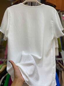 Short Sleeve Dune Blouse With Buttons - 白色 - 查看 2