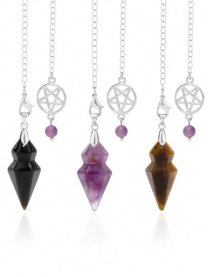 1 pieza de Péndulo de cristal espiritual en forma de cono para adivinación, brujería, piedras naturales amatista, cuarzo rosa, obsidiana negra, labradorita, péndulo de sanación Reiki H496 para San Valentín