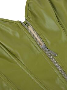 绿色拉链束胸衣，腰部训练器束胸衣，适合朋克、角色扮演、化妆舞会、万圣节 - 橄欖綠 - 查看 5