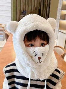 1入組帶耳朵保護的兒童冬季帽子围巾套装,可愛的嬰兒毛绒帽围巾一體 - 藍色 - 查看 11