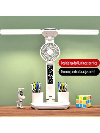 Eye-Protective LED Fan Foldable Plug-In Desk Lamp, Smart Bedroom Reading Table Lamp For Student Dormitory