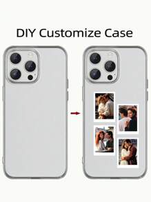 1 peça Capa de telefone de silicone macio e transparente personalizável com padrão de moldura de foto, compatível com cobertura total para Apple iPhone 15 14 13 12 11 Pro Max XR XS Max 7 Plus 16 16 Pro