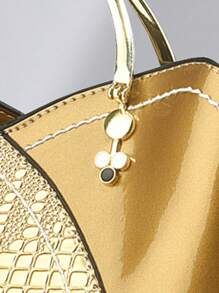 PLANEE 2 Pieces/Set Fashionable Handbag Set, Crocodile Pattern Elegant Handbag For Women, High-End Glossy Women's Bucket Bag, Shoulder Bag, Large Capacity Crossbody Bag, Coin Purse, Fashionable Women's Office Bag And Business Casual Bag, Suitable For Office, Business, Fashionable And Atmospheric Mom Women's Commuting Bag Mother's Day Gift - Gold - View 9