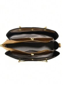 PLANEE 2 Pieces/Set Fashionable Handbag Set, Crocodile Pattern Elegant Handbag For Women, High-End Glossy Women's Bucket Bag, Shoulder Bag, Large Capacity Crossbody Bag, Coin Purse, Fashionable Women's Office Bag And Business Casual Bag, Suitable For Office, Business, Fashionable And Atmospheric Mom Women's Commuting Bag Mother's Day Gift - Gold - View 8