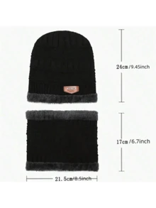 2 件装男士冬季针织帽冬帽女士厚羊毛围巾帽子拉法帽 - 彩色 - 查看 7