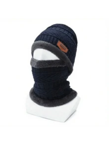 2 件装男士冬季针织帽冬帽女士厚羊毛围巾帽子拉法帽 - 彩色 - 查看 4