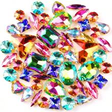 50颗/包，AB彩、非AB彩、彩虹色、混合形状手工缝制玻璃水钻，带扁平金色金属底座和孔，闪亮水晶DIY配件缝纫材料，可用于装饰衣服、连衣裙、包包、鞋子、胸针、耳环、手工艺品。 - Shapes mix - 查看 28
