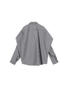 休闲条纹宽松外套，带有设计细节，女式蝙蝠袖长袖上衣，秋季 - 黑與白 - 查看 4