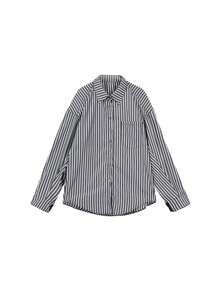 休闲条纹宽松外套，带有设计细节，女式蝙蝠袖长袖上衣，秋季 - 黑與白 - 查看 5