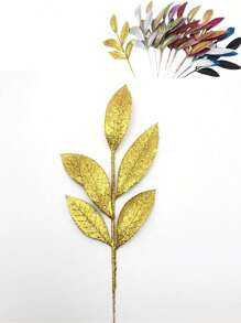 8pcs Christmas Wedding Decor Sparkling Golden Powder Artificial 6-Leaf Olive Leaves, Indoor Home Christmas Tree Wreath Decor, Photography Props, Winter Party, Christmas Decoration,Christmas