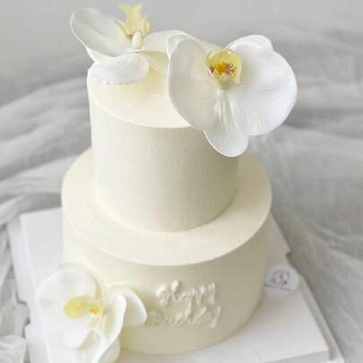 Bộ 3/6/10 que cắm trang trí bánh hình hoa lan trắng, hoa giả trang trí bánh trông như thật, thích hợp cho trang trí tiệc cưới, sinh nhật, phụ kiện DIY.