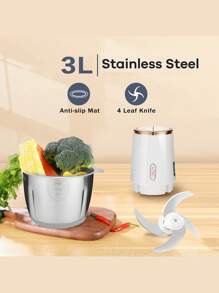 Moedor de carne elétrico de 1 unidade, 3L, 4 lâminas, 2 velocidades, removível, fácil limpeza, com trava, cor branca, fonte de alimentação com plugue UE