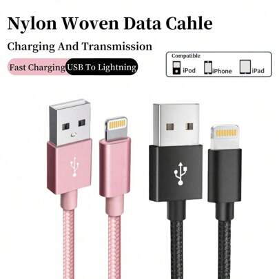 2PCS 66w Fast Charging Data Cable USB To Lightning 1m Wear-Resistant Fast Charging Stable Transmission Data Cable Charging Cable Compatible With IPhone 8-14 Series Smartphones