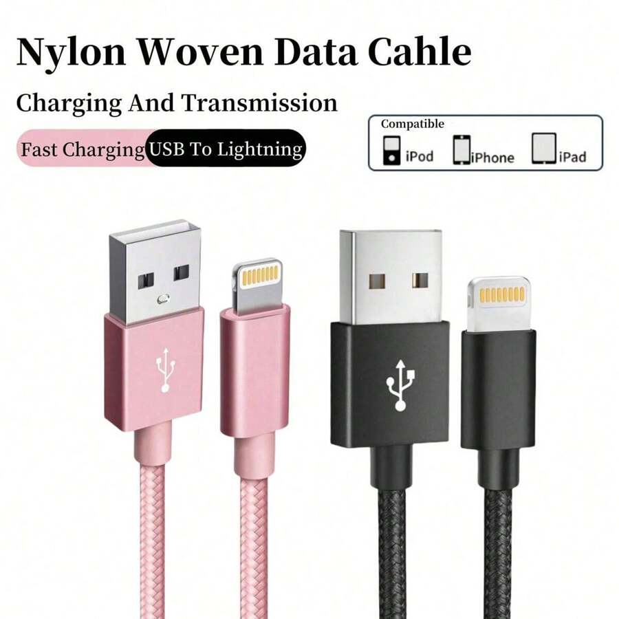 2PCS 66w Fast Charging Data Cable USB To Lightning 1m Wear-Resistant Fast Charging Stable Transmission Data Cable Charging Cable Compatible With IPhone 8-14 Series Smartphones