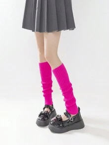 1pair Women Autumn/Winter Solid Color Striped Neon Color Knit Leg Warmersaccessories For Women - Multicolor - View 2