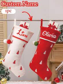 LICVIC 1 chiếc tất Giáng sinh 18 inch, in tên tùy chỉnh, màu đỏ trắng, hình cây thông Noel với quả cầu nhiều màu, tất treo lò sưởi in tên tùy chỉnh, trang trí tiệc Giáng sinh, trang trí Giáng sinh gia đình, lịch lễ hội. - phong cách 1 - Xem 1
