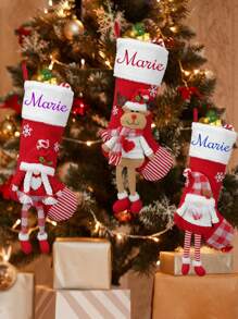 1 pièce Bas de Noël personnalisés avec nom - 18 grands bas de Noël rouges personnalisés avec nom pour la famille, bas de Noël brodés pour la famille, les garçons, les filles, les enfants et les amis pour la décoration de fête de Noël, chaussettes de Noël personnalisées avec flocon de neige