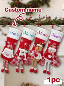 1 pièce Bas de Noël personnalisés avec nom - 18 grands bas de Noël rouges personnalisés avec nom pour la famille, bas de Noël brodés pour la famille, les garçons, les filles, les enfants et les amis pour la décoration de fête de Noël, chaussettes de Noël personnalisées avec flocon de neige