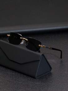 男士方形无框黑金色嘻哈时尚眼镜 - 复古设计，户外驾驶时尚眼镜，街头风格，适合毛衣夹克运动衫连帽衫皮裤和工装裤，适合夏季海滩度假、户外、旅行 - 彩色 - 查看 5