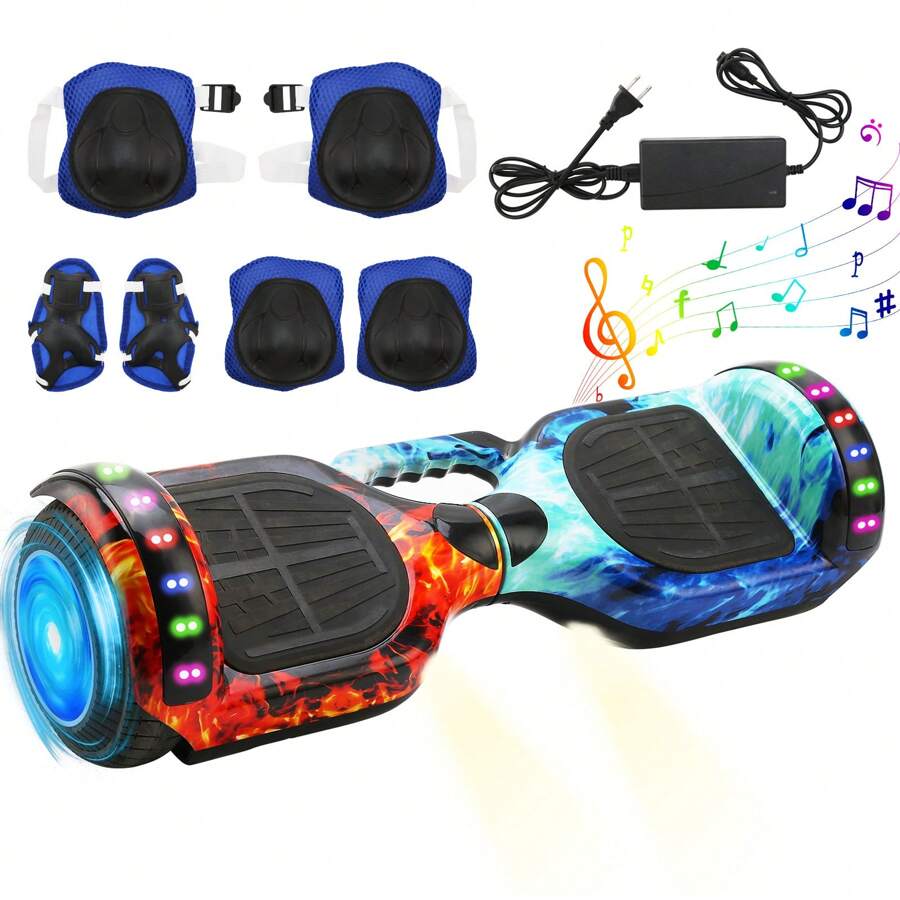Monopatín eléctrico Hoverboard de 7 "con luces LED para ruedas, altavoces Bluetooth, manillar, patinete autoequilibrado