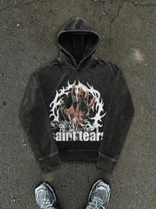Men's Letter & Figure Print Hooded Sweatshirt, Spring And Autumn