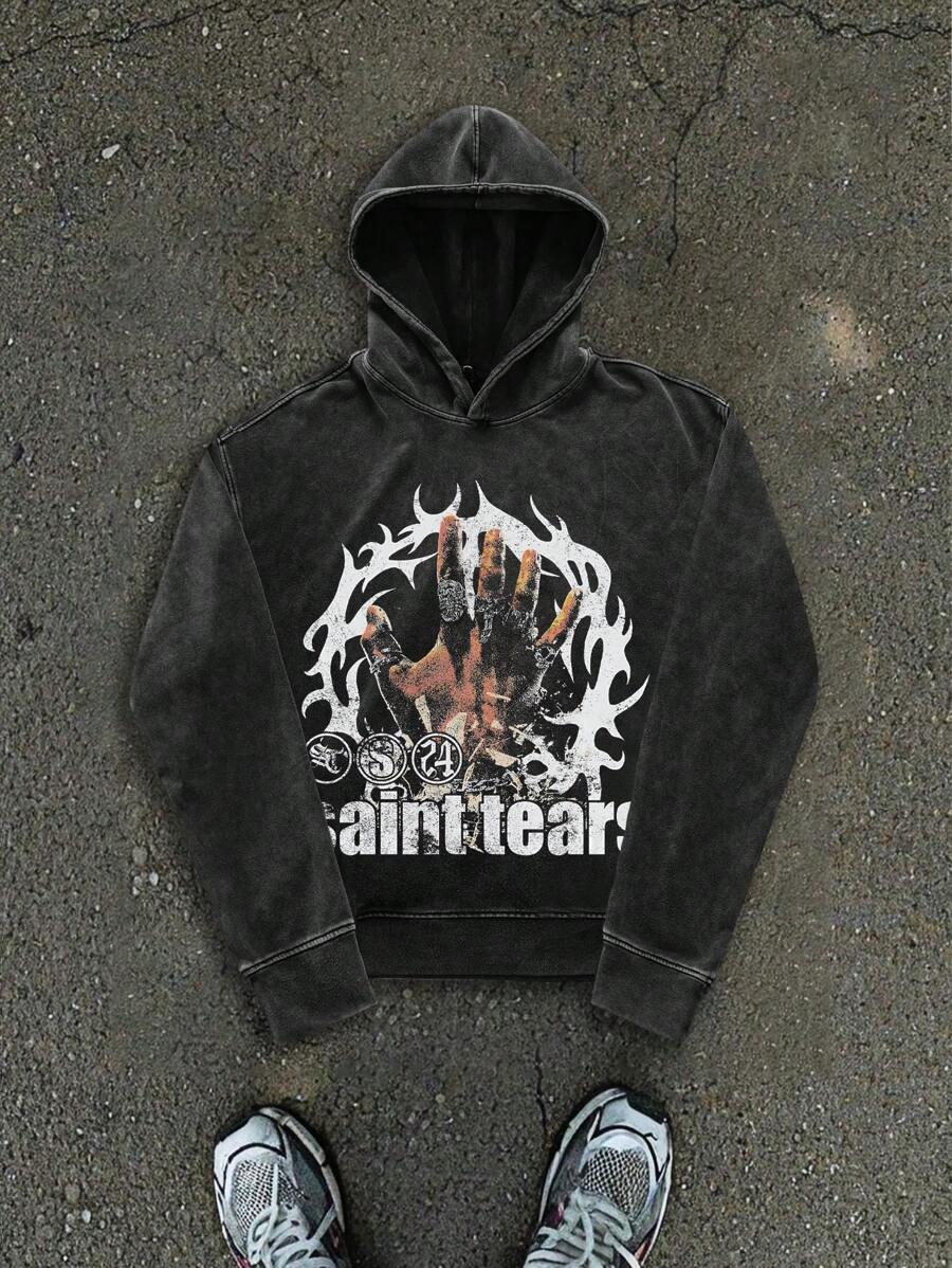 Men's Letter & Figure Print Hooded Sweatshirt, Spring And Autumn