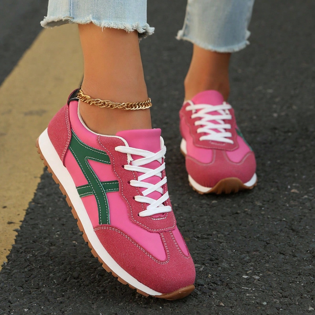 Zapatillas deportivas modernas y casuales de mujer para otoño/invierno, estilo universitario, versátiles y de tacón grueso para vacaciones, zapatil
