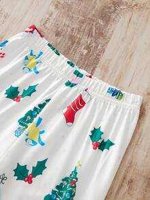 2pcs/Set Young Girl Christmas Cartoon Santa Claus Print Crew Neck Long Sleeve T-Shirt And Pants Set, Fashionable Autumn/Winter - Grey - View 7