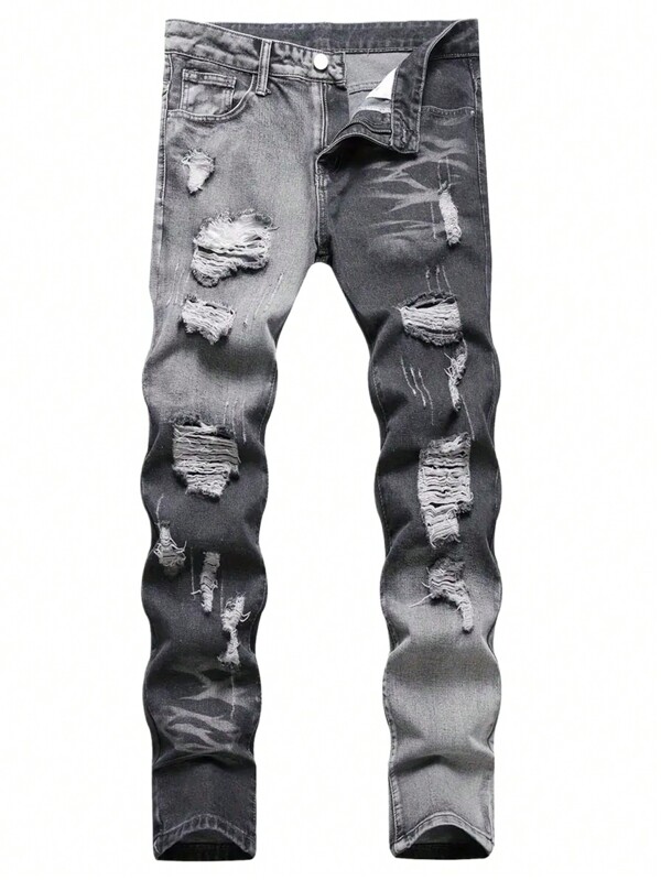 男士复古欧洲美式经典街头撞色做旧洗水牛仔裤