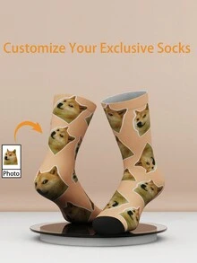 1 pereche de șosete amuzante cu imprimeu facial, șosete personalizate cu fotografii de tip chipeș/fată drăguță, șosete personalizate unice de cuplu la jumătatea gambei, cadou grozav pentru Ziua Îndrăgostiților, ziua de naștere și alte ocazii - Multicolor - Vizualizare 2