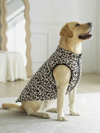 Apricot Colored New European And American Leopard Print Water-Based Printed Fabric With Zipper On The Belly Pet Padded Coat/Jacket For Dogs