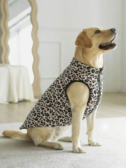 Apricot Colored New European And American Leopard Print Water-Based Printed Fabric With Zipper On The Belly Pet Padded Coat/Jacket For Dogs