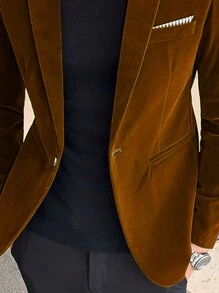 1 件男士派对高贵纯色翻领修身西装外套 - 黃色 - 查看 3