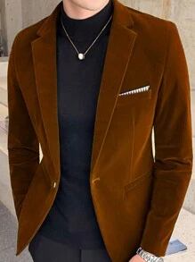 1 件男士派对高贵纯色翻领修身西装外套 - 黃色 - 查看 8