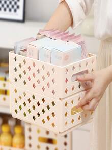 1pc Foldable Cream Storage Basket, Desktop Stationery Storage Box, Household Kitchen Storage Basket, Makeup Storage Box - Multicolor - View 9