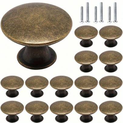12/20pcs Retro Cabinet Handles, Drawers & Cupboard Pulls, Bronze Round Single Hole Kitchen & Furniture Decorative Hardware