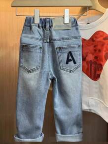 Tween Boys Embroidered Pocket Stretch Denim Jeans - Light Wash - View 6
