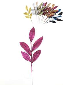 8pcs Christmas Wedding Decor Sparkling Golden Powder Artificial 6-Leaf Olive Leaves, Indoor Home Christmas Tree Wreath Decor, Photography Props, Winter Party, Christmas Decoration,Christmas