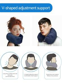1 件超柔软可调节旅行颈枕，大容量，带拉链，适用于飞机、汽车，附带便携包，方便旅行 - 藏青色 - 查看 6