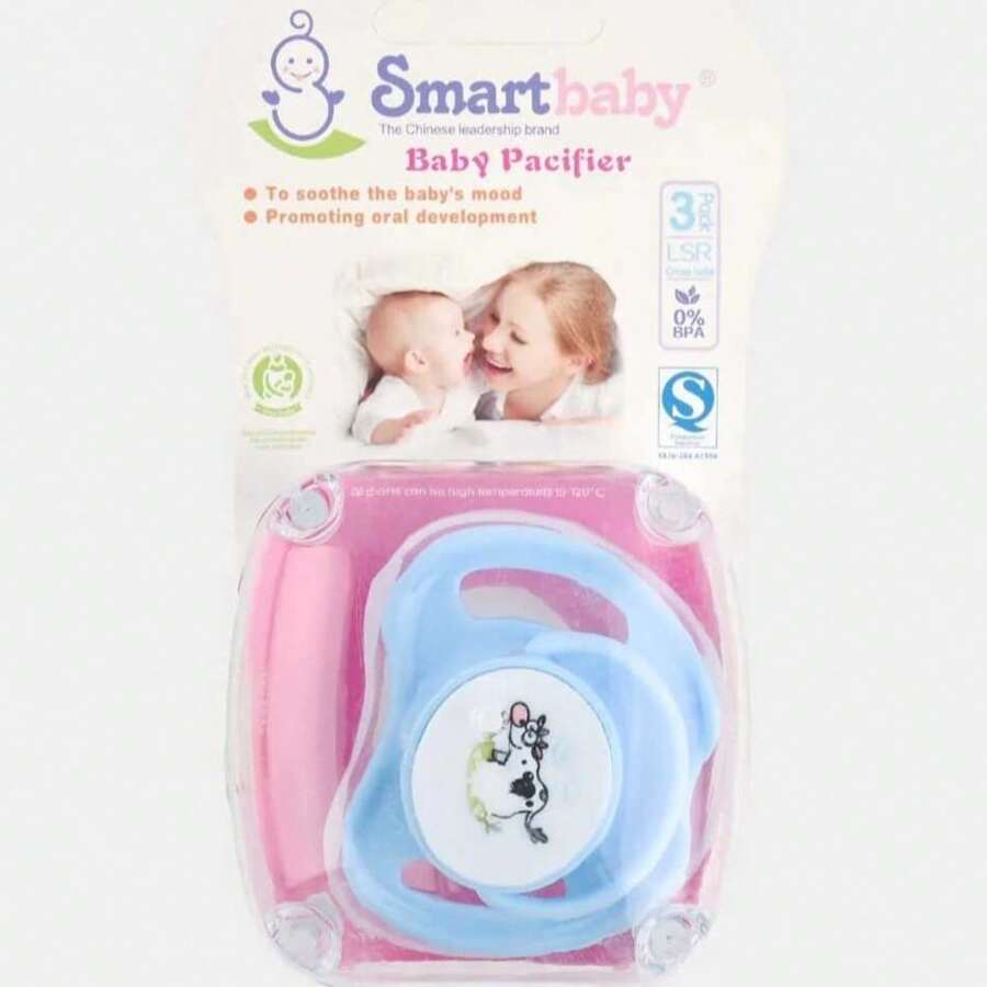 Chupón Chupete Ortodóntico para Bebé recién nacidos Suave y ligero con Tapa Protectora, Dibujos Animados sin BPA 0m+, - Azul - Ver 1