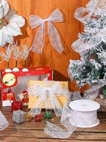 1 Stück 2m glitzerndes Weihnachtsband aus Gittergewebe für Kranz, Baumspitze, Schleife, Heimdekoration, Geschenkverpackung, Weihnachten