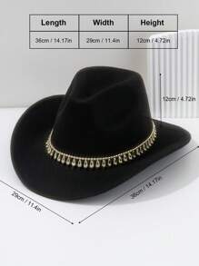 1pc Unisex Solid Color Felt Cowboy Hat, Paired With Gold Raindrop Teardrop Decoration Belt, Low-Key Luxurious British Style Retro Bohemian Punk Hat, Suitable For Parties, Western Themed Events, Gatherings, Engagement Parties, Cosplay, Graduation Ceremonies, Masquerade Balls, Festivals, Weddings, Birthdays, Music Festivals, Coming-Of-Age Ceremonies
