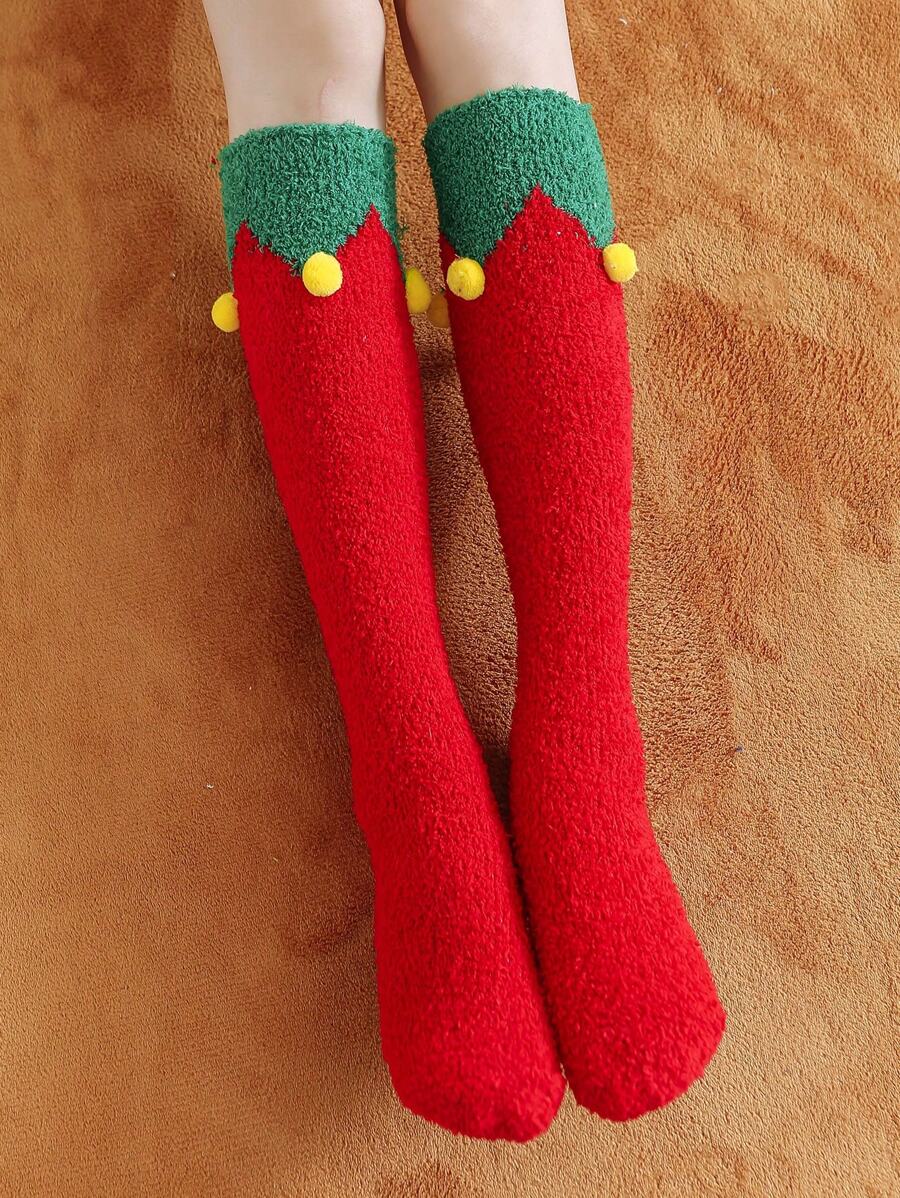 1 双女士舒适纯色保暖柔软毛绒袜子舒适蓬松袜子