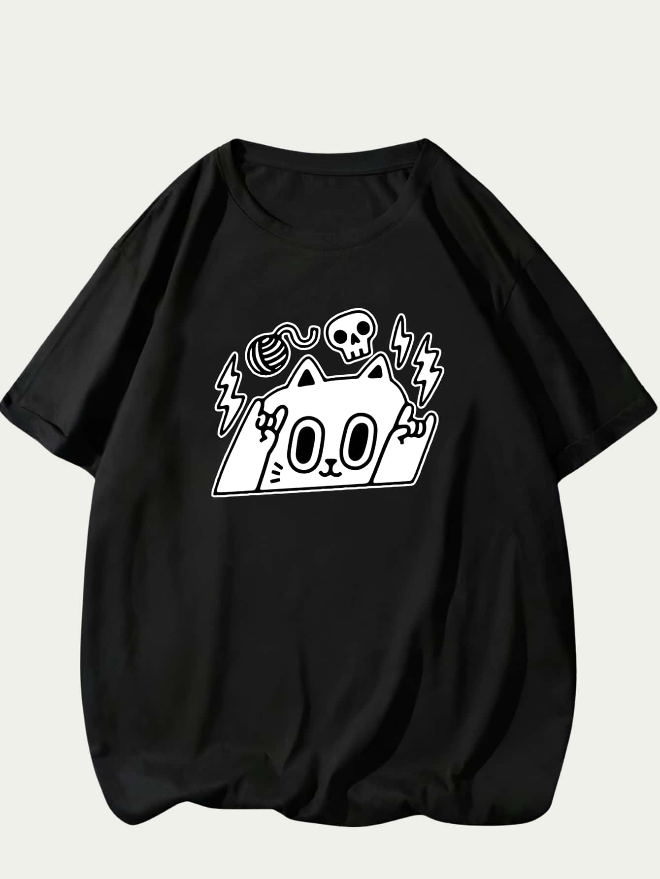 Messy Kitty Cat Casual Printed Premium Streetwear Unisex T-Shirt - màu đen - Xem 1
