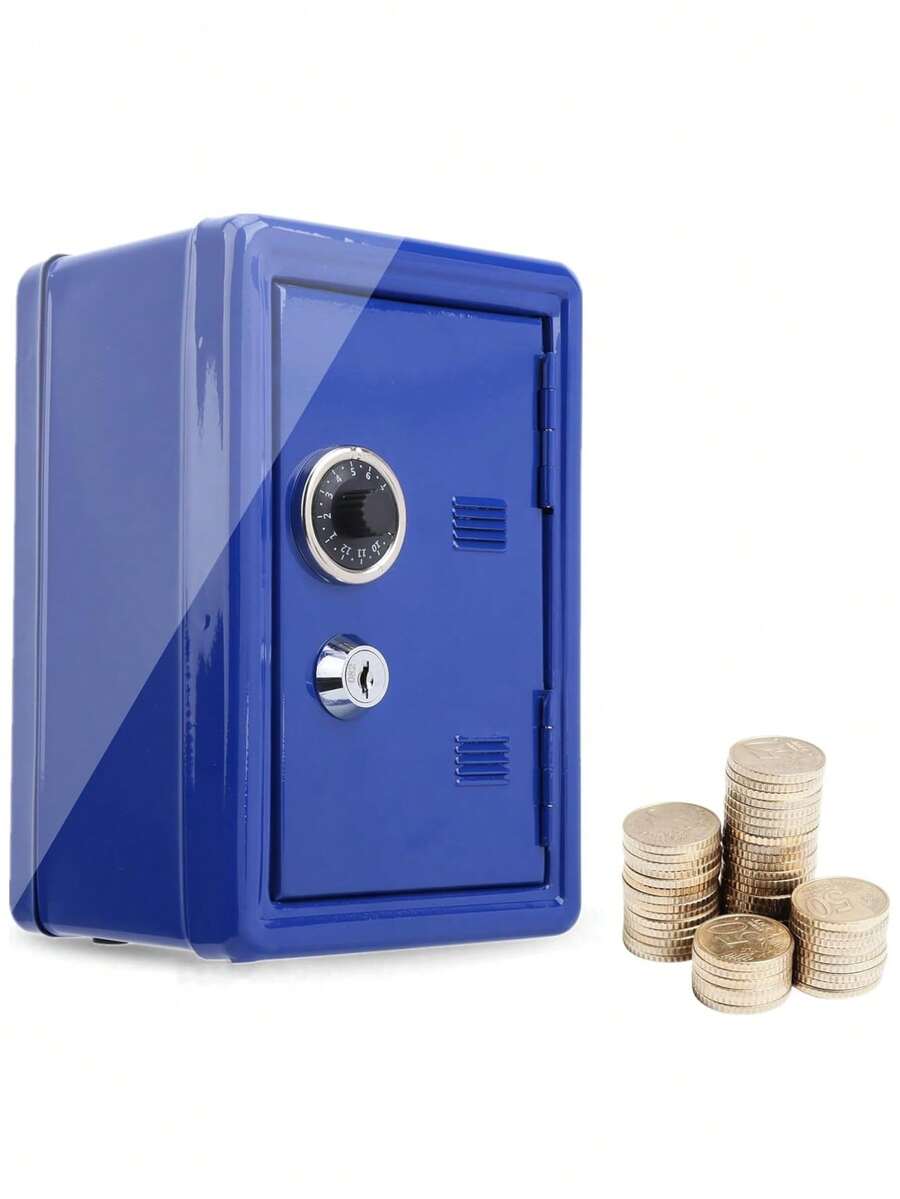 1 Piece Mini Metal Money Saving Box With Lock - Navy Blue - View 1