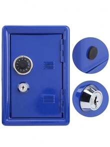 1 Piece Mini Metal Money Saving Box With Lock - Navy Blue - View 4